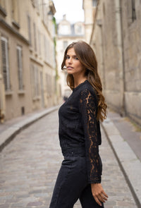 Francine Lace Long Sleeve Top Black