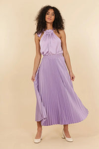 Satin Halter Ruffle Bow Neck Top