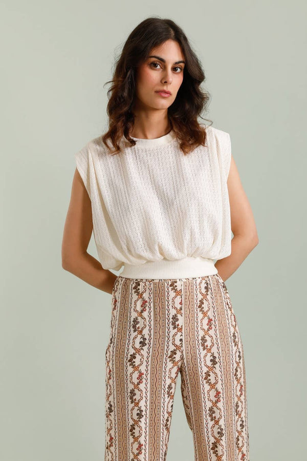 Casual knit T-shirt in Ecru