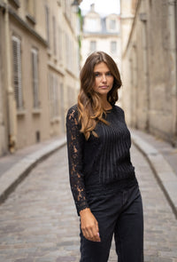 Francine Lace Long Sleeve Top Black