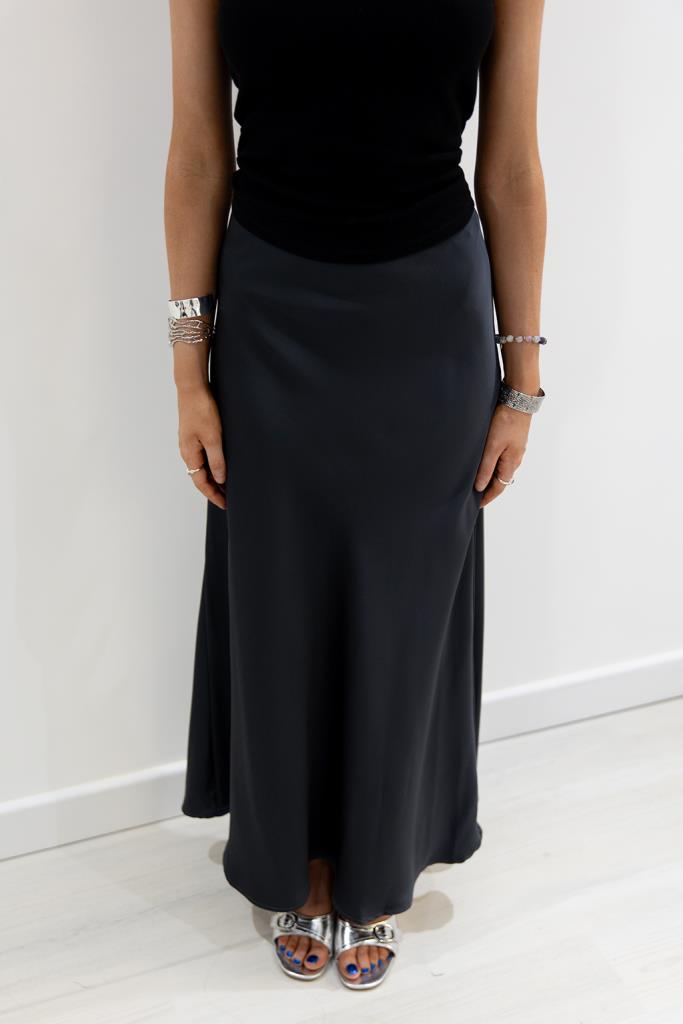 Satin Slip Skirt in Black