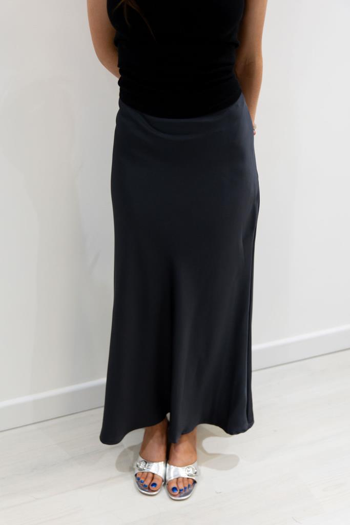 Satin Slip Skirt in Gunmetal Grey
