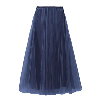 Midi Tulle Skirt in Navy Blue