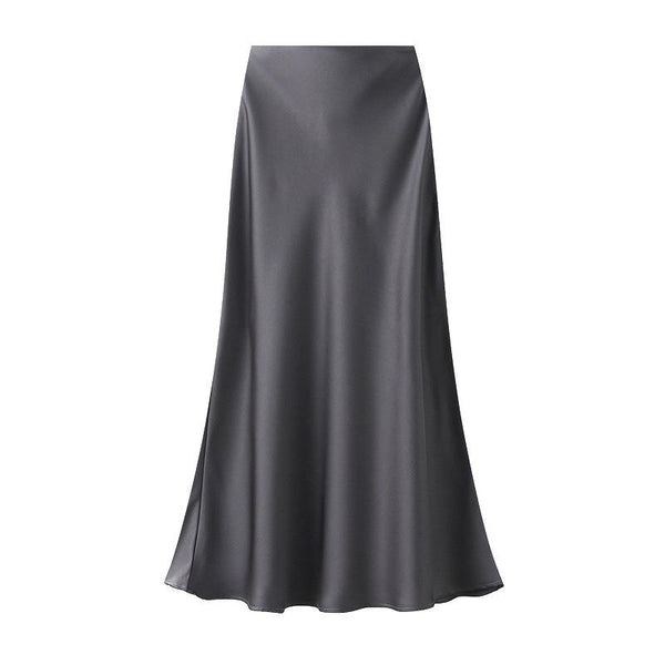 Satin Slip Skirt in Gunmetal Grey