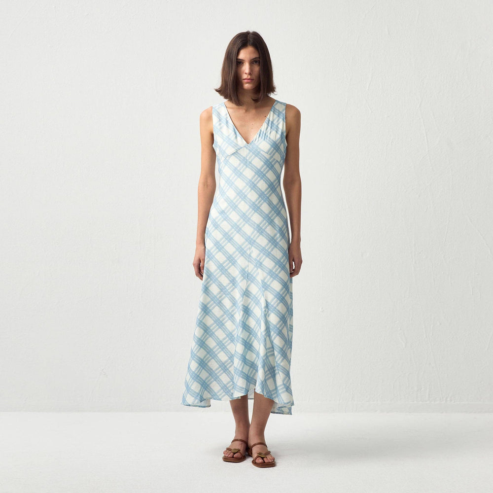Plaid V-Neck Sleeveless Maxi Dress