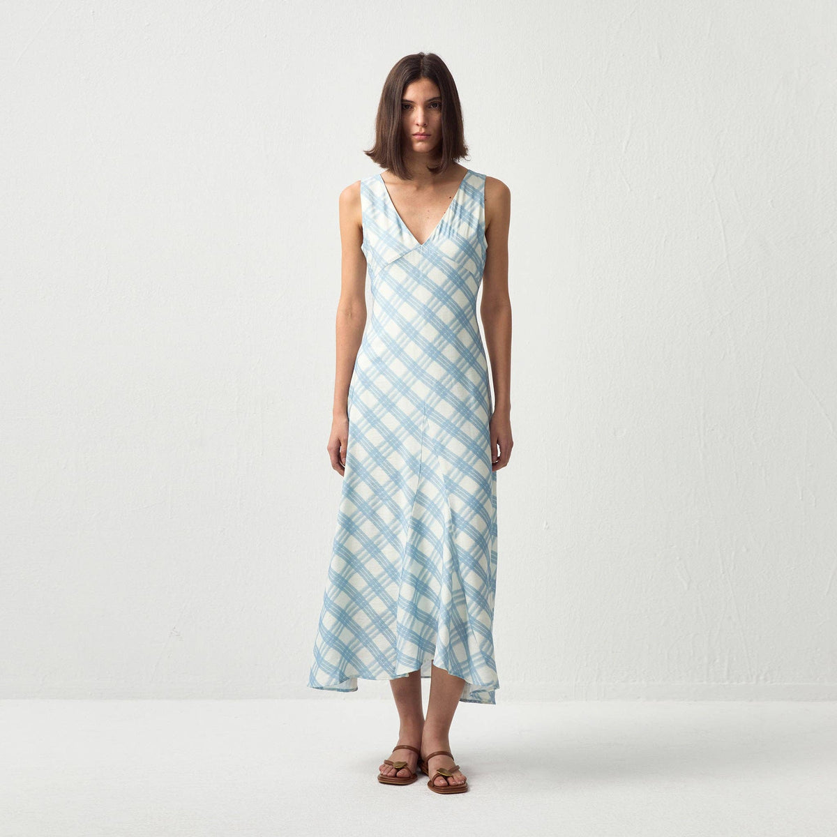 Plaid V-Neck Sleeveless Maxi Dress