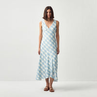 Plaid V-Neck Sleeveless Maxi Dress