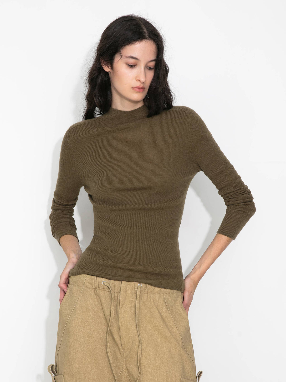 Merino Wool Turtleneck Knitwear Jumper | Khaki