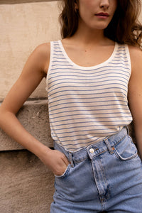 Linen Tank Top | Black and White Stripe