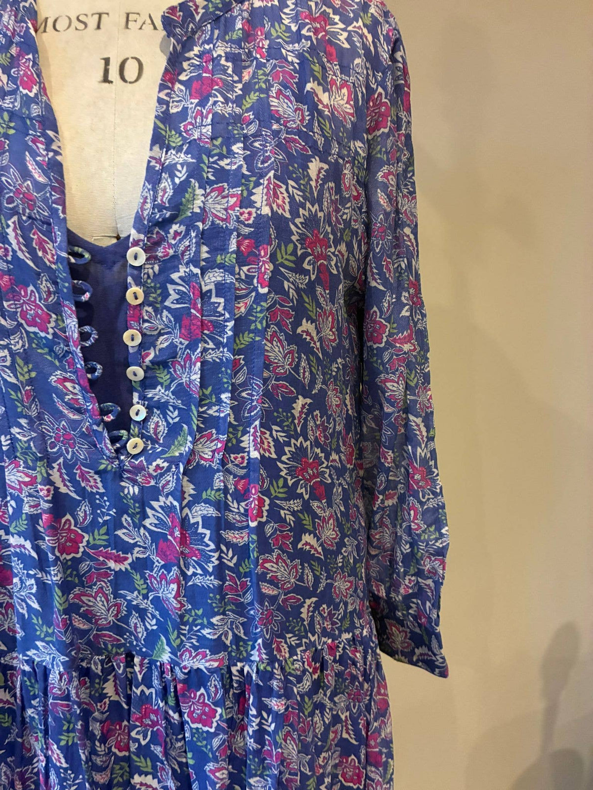 Floral Printed Cotton and Silk Maxi Dress | Blue