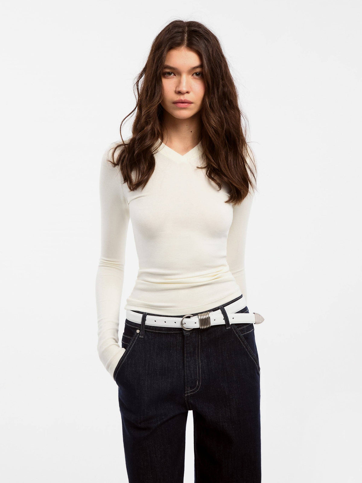 CUBIC Wool Blend V-Neck Knit T-Shirt