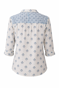 Western Style Woodblock Printed Cotton Voile Shirt | Blues