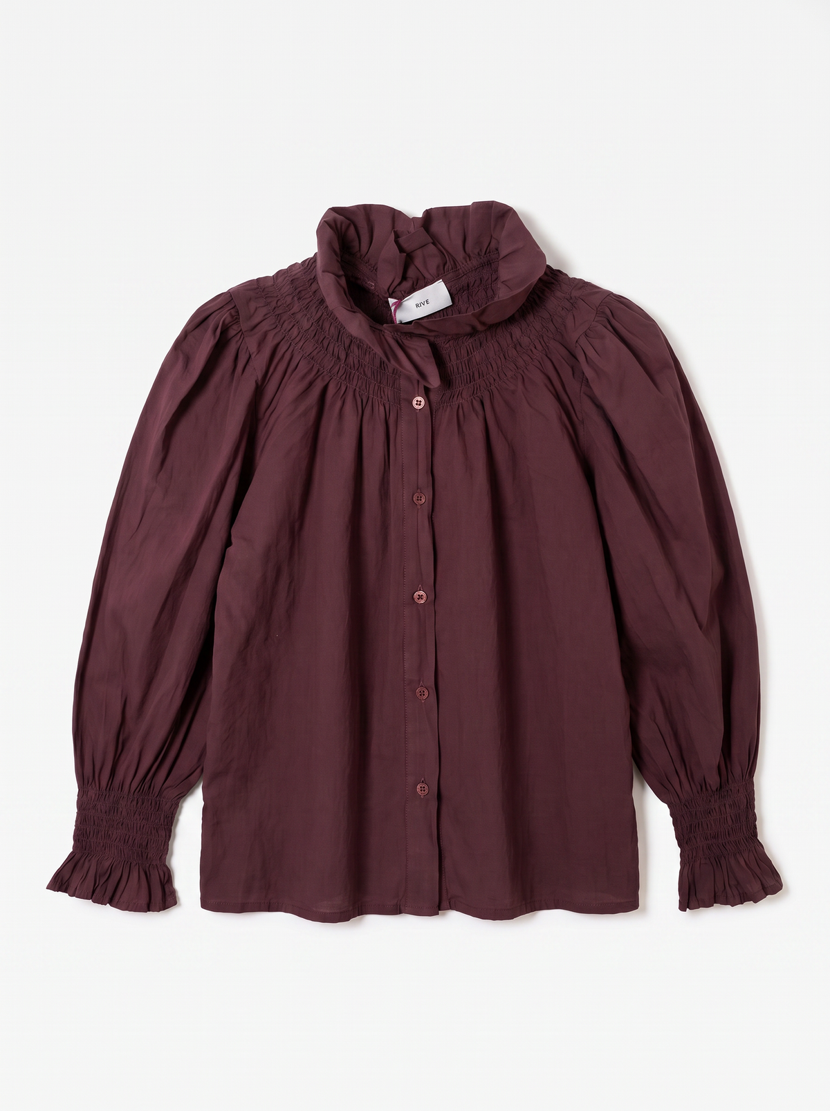 Frilled Neck and Sleeve Blouse | Burgundy