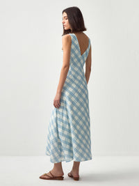 Plaid V-Neck Sleeveless Maxi Dress