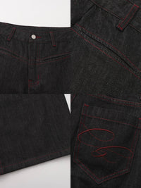 Vintage Curved Wide-Leg Trousers