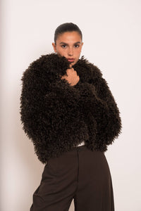 Curly Short Faux Fur Coat | Chocolate Brown