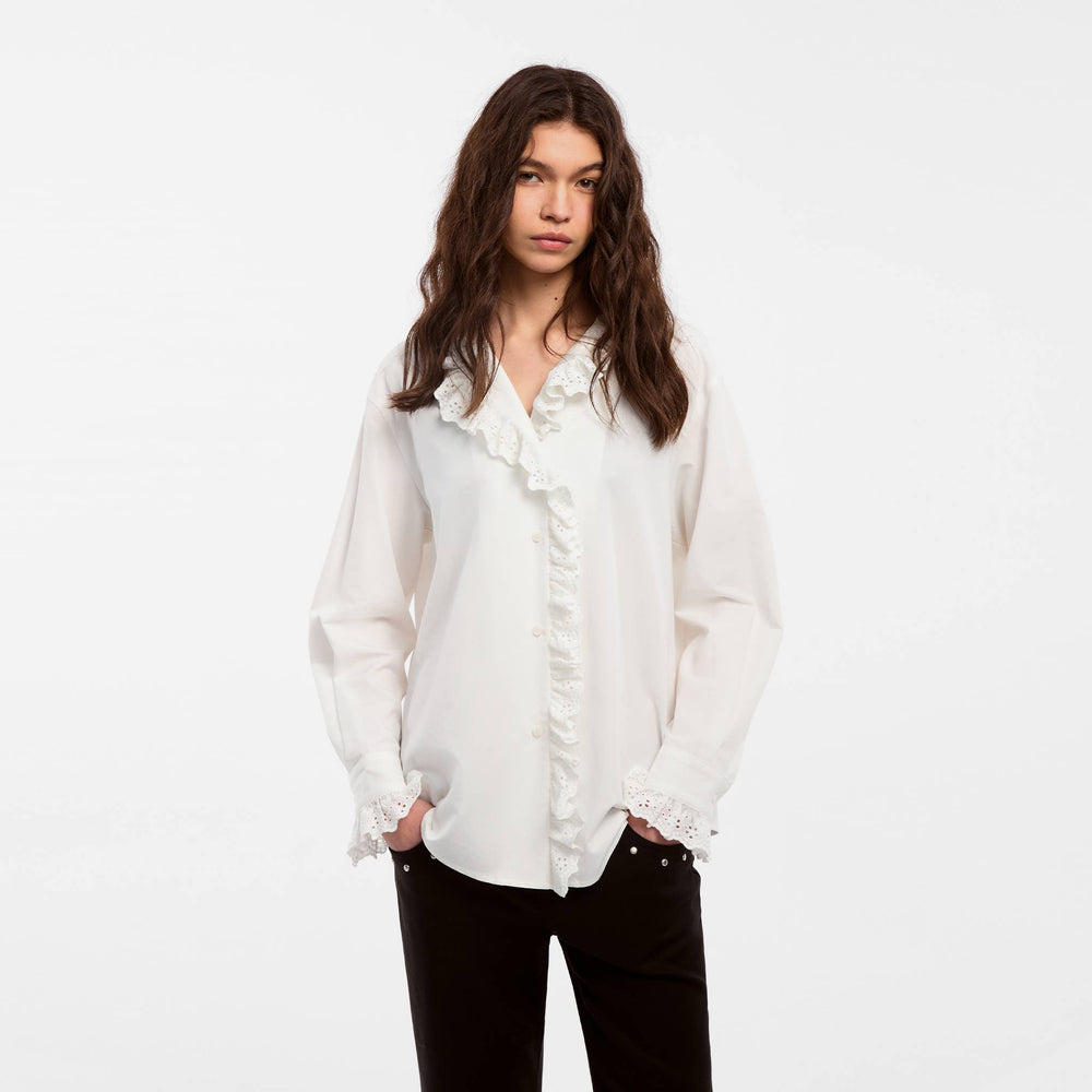 CUBIC Lace-Trimmed Linen Long-Sleeve Shirt