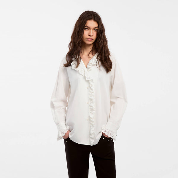 CUBIC Lace-Trimmed Linen Long-Sleeve Shirt