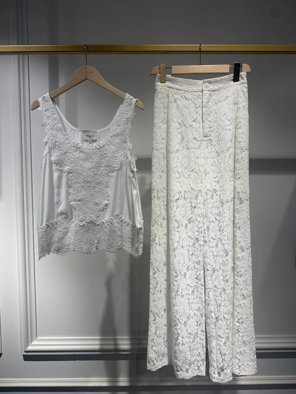 Lace Panel Vest | White