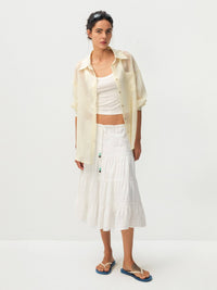 Lyocell Oversized Sheer Button-Down Shirt | Beige