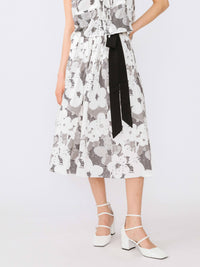 Plaid and Floral A-line Midi Cotton Skirt
