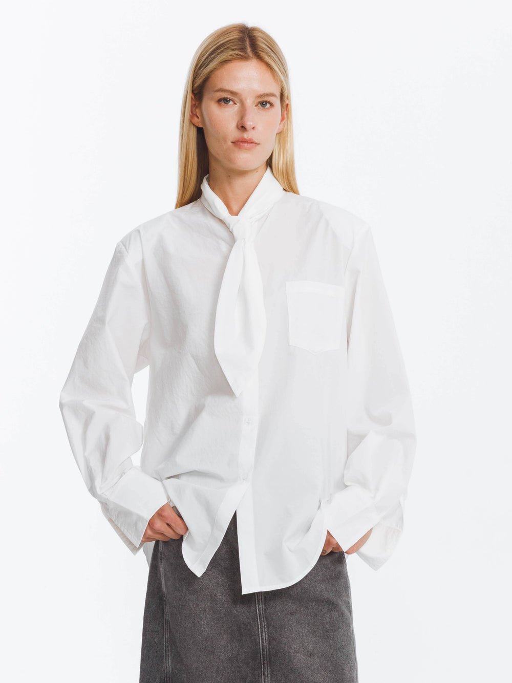 Vintage Tie Loose Striped Shirt | White