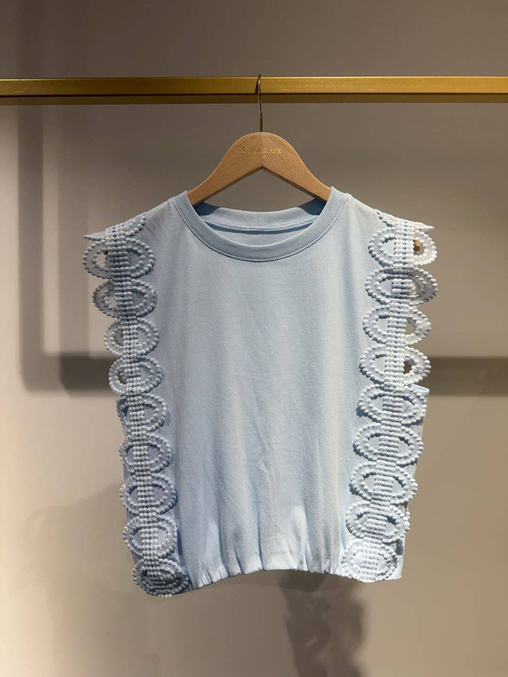Lace Edge Cotton Crop Top | Light Blue