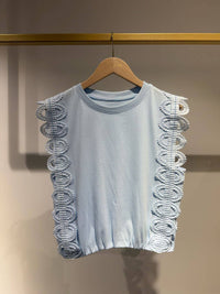Lace Edge Cotton Crop Top | Light Blue