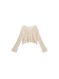 Cotton Crochet Lace Trim Cropped Cardigan