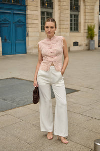 Lace Embroidered Top with Frog button Closure | Pink