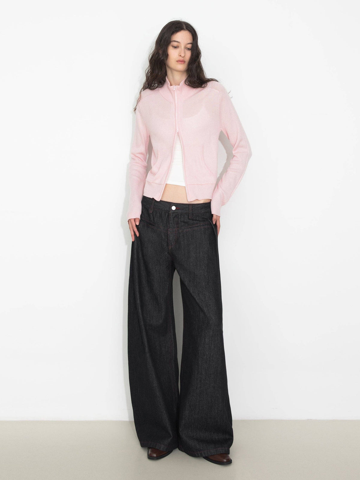 Vintage Curved Wide-Leg Trousers