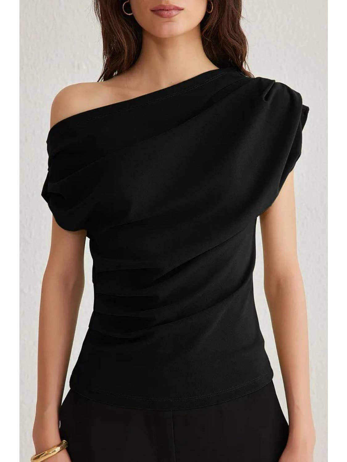 Draped Off the Shoulder Top | Black