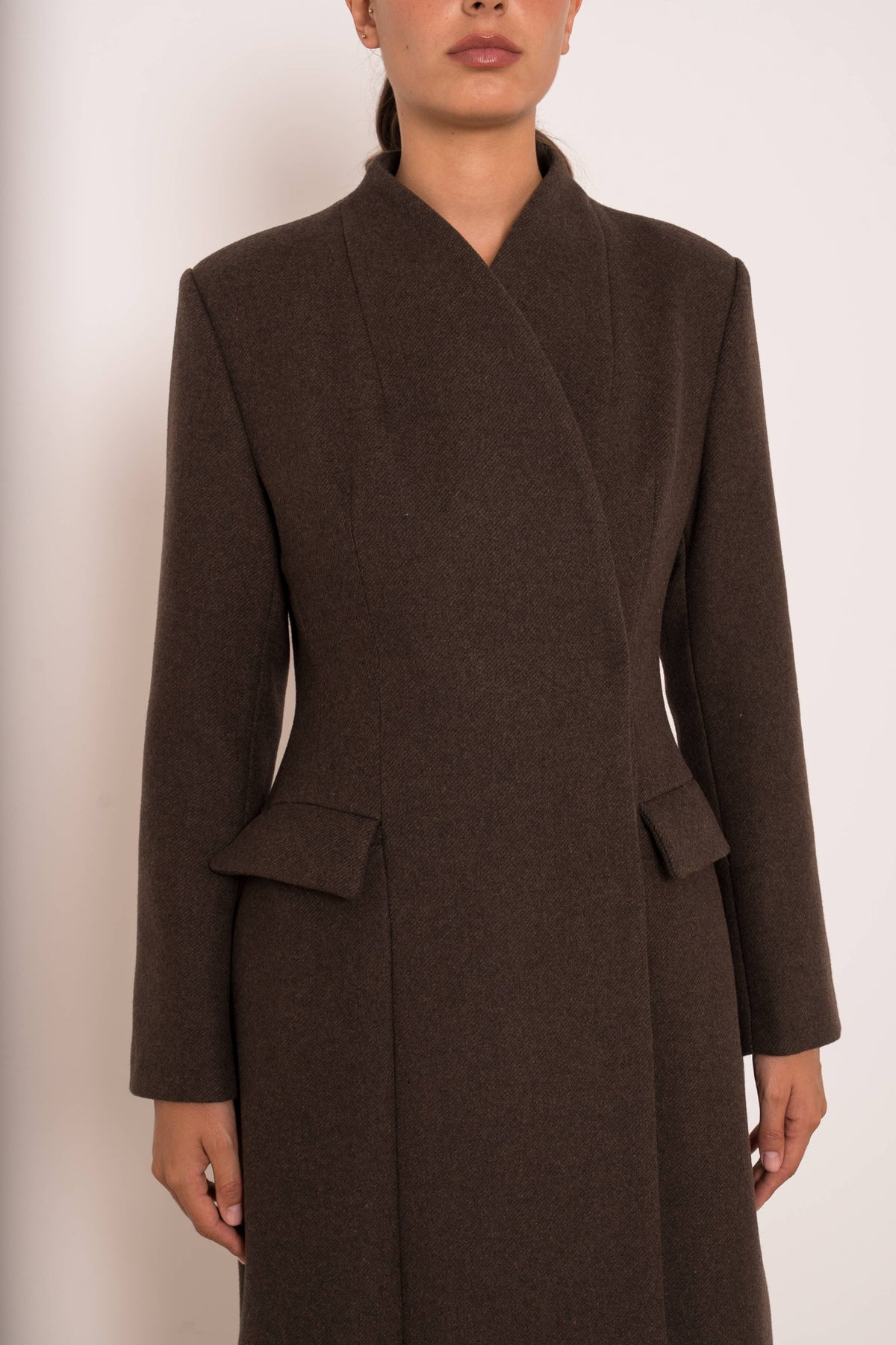 Fitting Long Coat with High Collar | Chocolate Brown