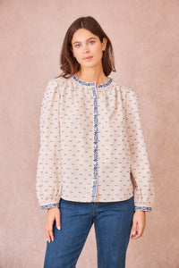 APOLLINE - Elegant Embroidered Cotton-Linen Blouse