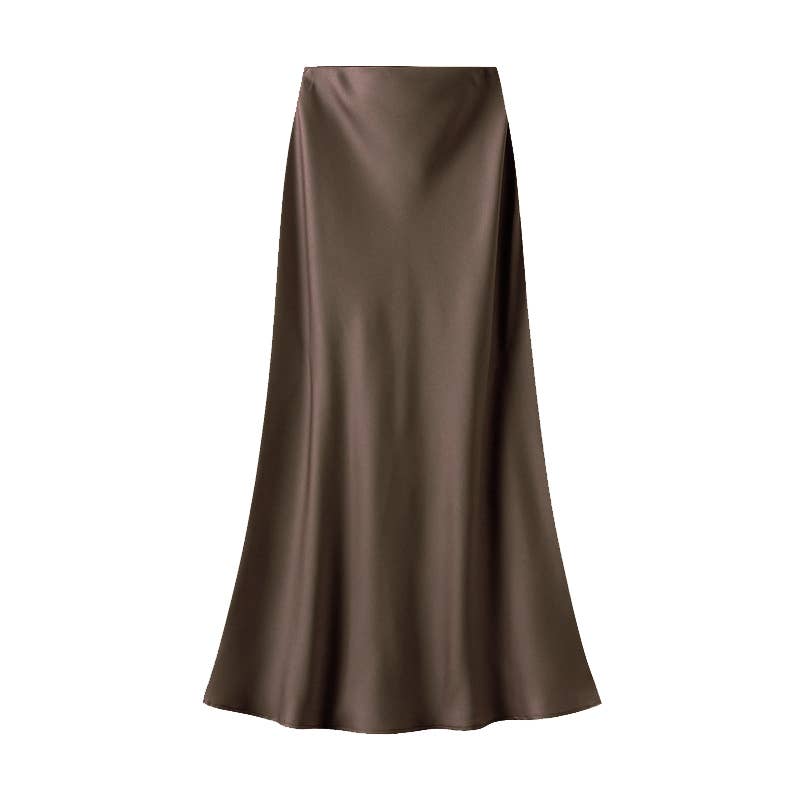 Satin Slip Skirt in Bitter Chocolate