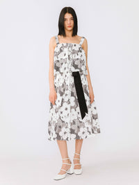 Plaid and Floral A-line Midi Cotton Skirt