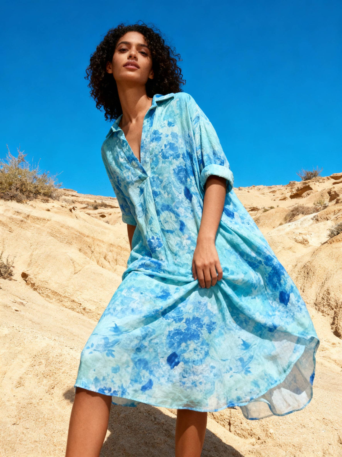 Shirt dress with watercolor print