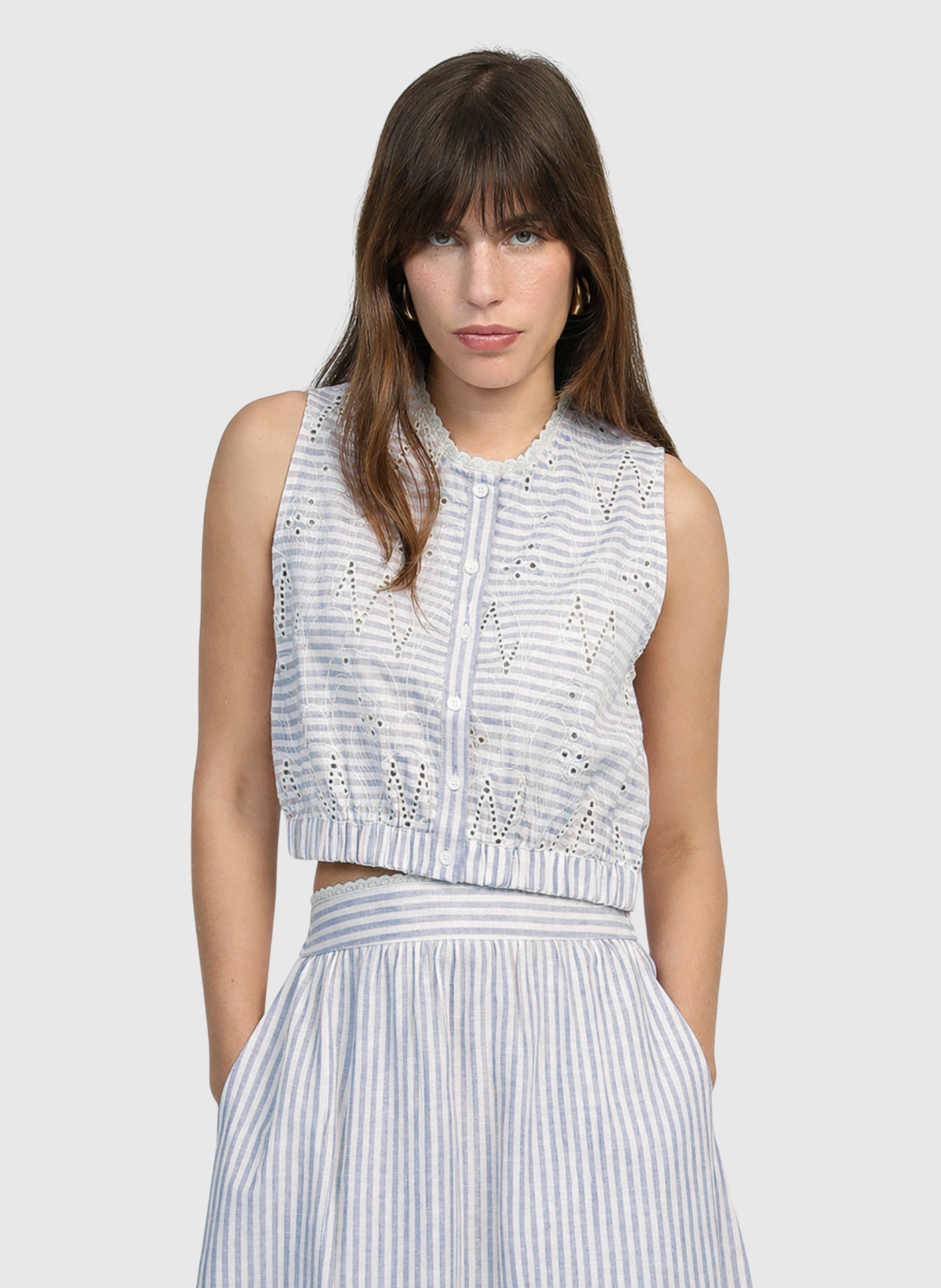 Salyta Cropped Sleeve Shirt | Blue