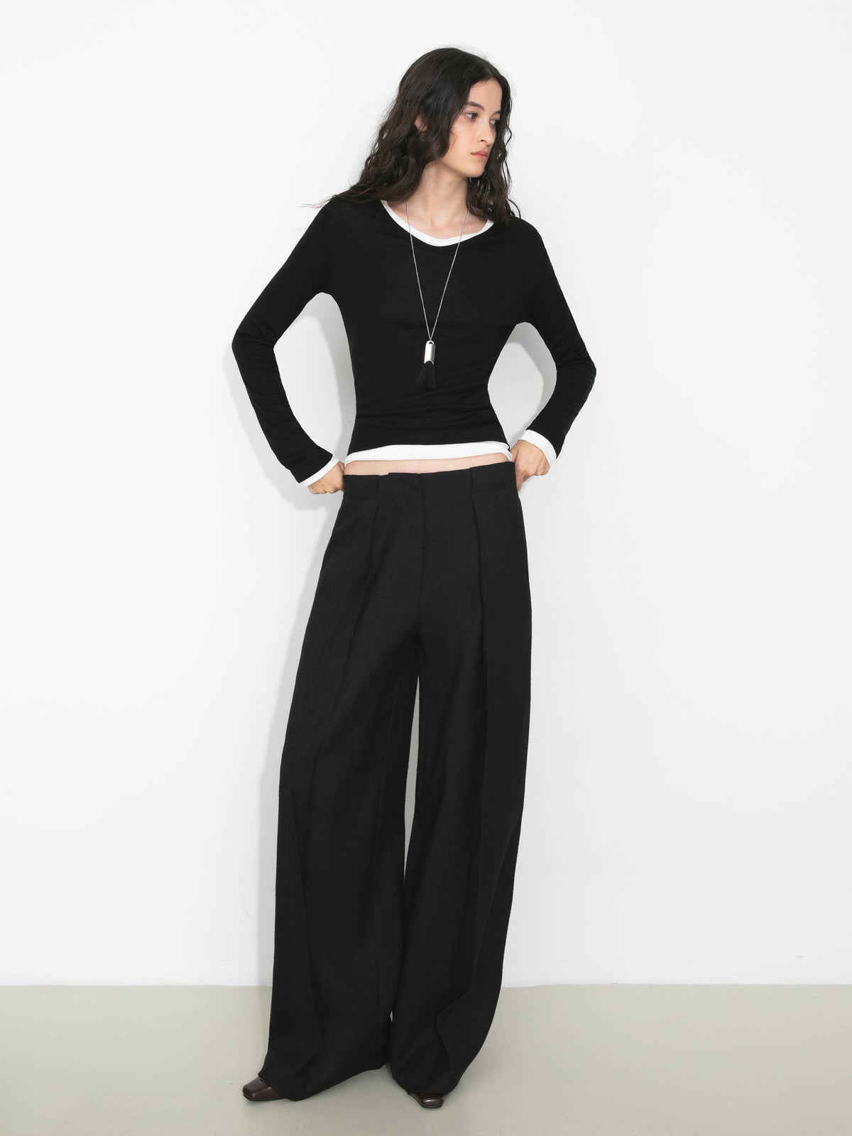 Draped Pleated Wide-Leg Pants