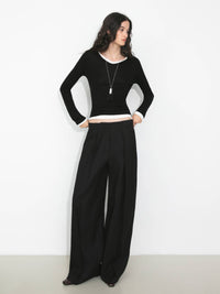 Draped Pleated Wide-Leg Pants