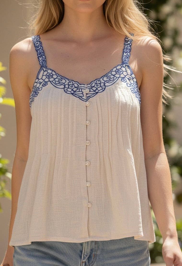 Weny Cotton Tape Tank Top | Blue
