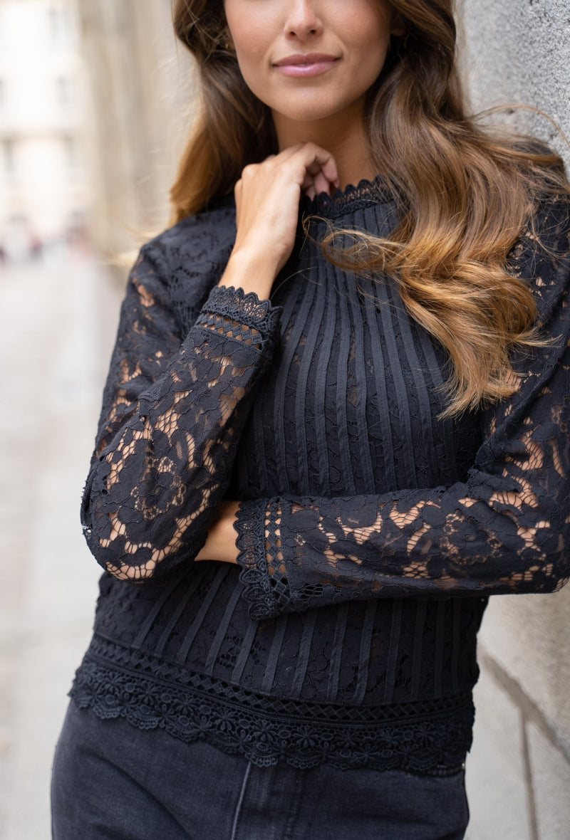 Francine Lace Long Sleeve Top Black