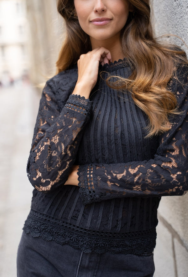 Francine Lace Long Sleeve Top Black