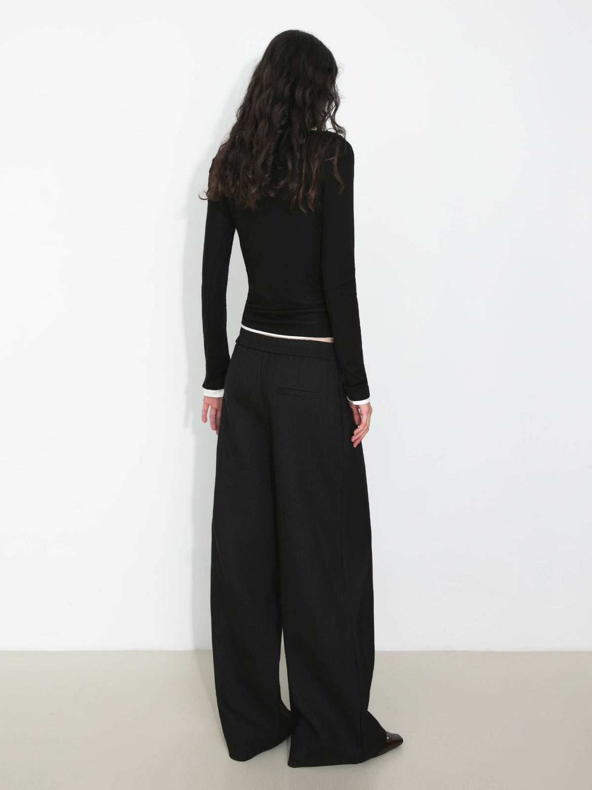 Draped Pleated Wide-Leg Pants