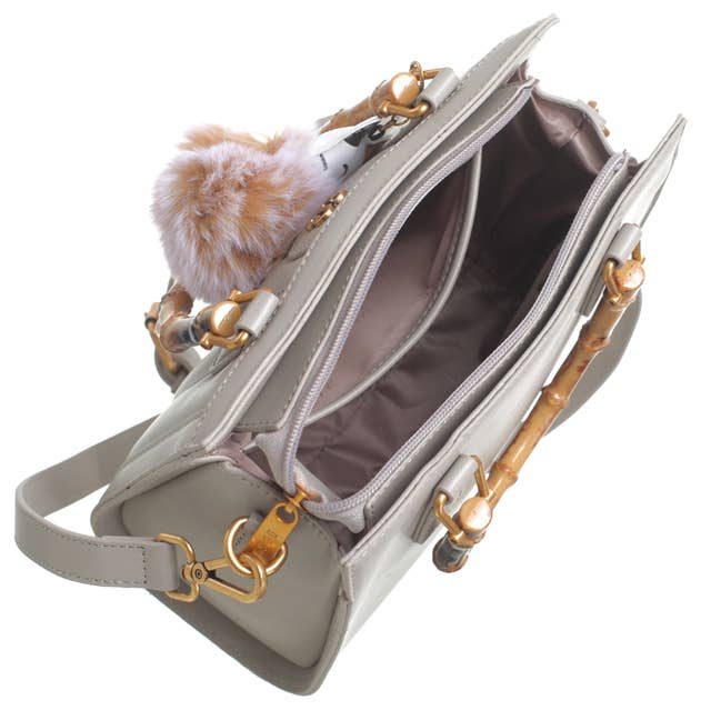 Bamboo Style Handle Quilted Grab Bag with Cross Body Strap