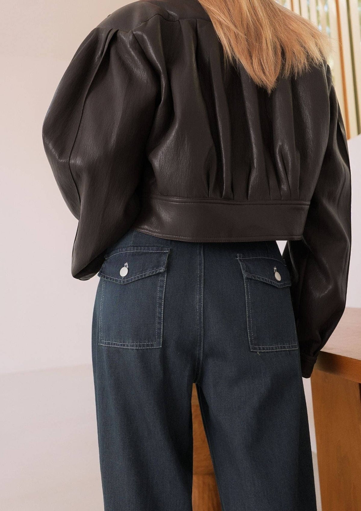 Fiona Vegan Leather Bomber Jacket | Brown