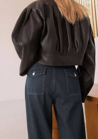 Fiona Vegan Leather Bomber Jacket | Brown
