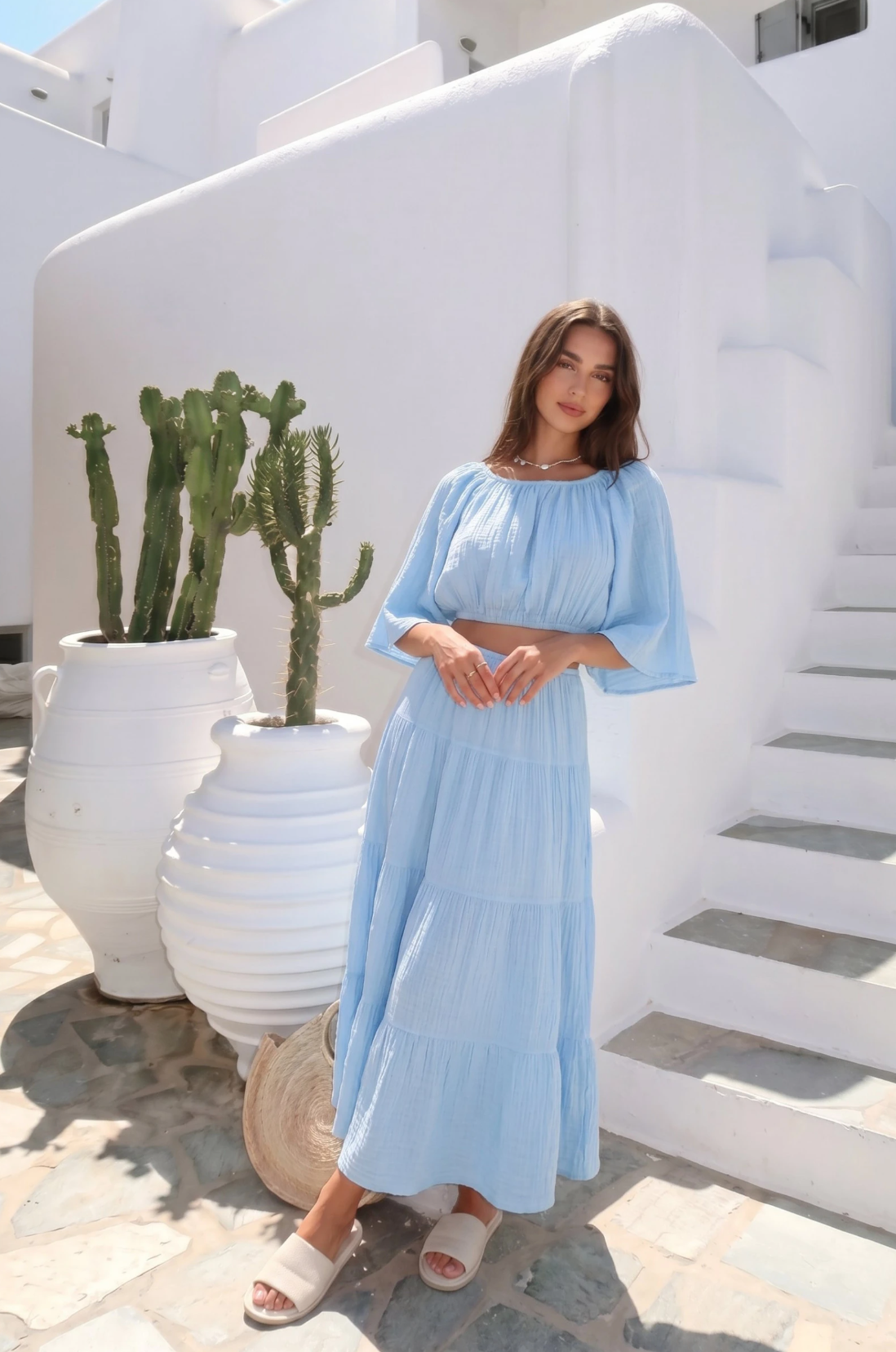 Cotton Tiered Skirt | Blue