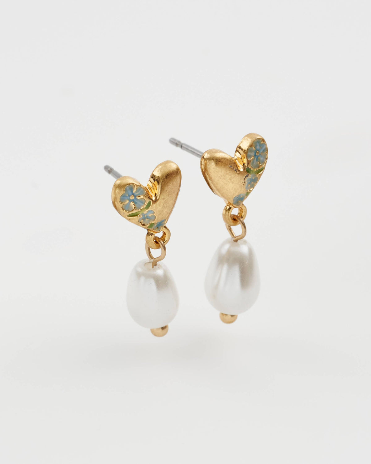 Forget-Me-Not Heart & Pearl Earrings