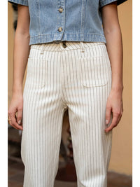 Elena Flared Jeans | Ecru with Dark Pinstripe